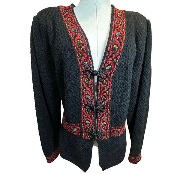 VINTAGE 100% Shetland Wool Hand Embroidered Icelandic Cardigan Women’s SZ Large - Picture 1 of 13